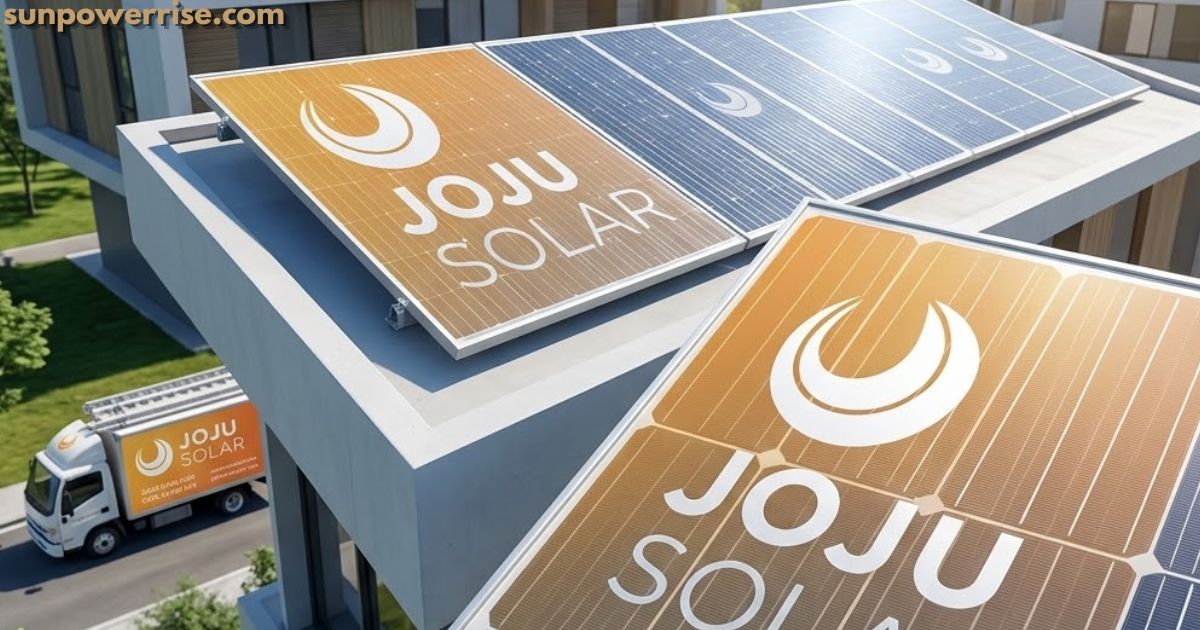 Joju Solar rooftop solar panels installed on a modern home with branded photovoltaic modules.