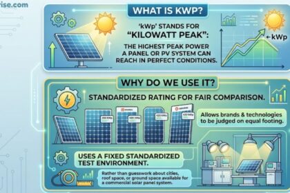 kwp infographic explaining kilowatt peak rating and standardized solar panel power measurement
