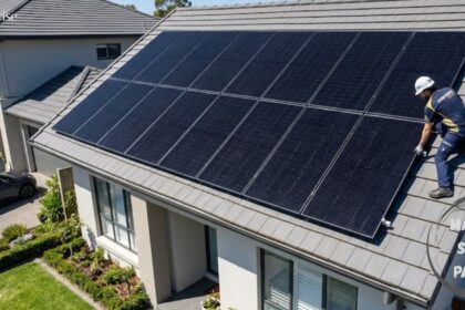 Maxeon solar panels installed on a residential rooftop in bright sunlight.
