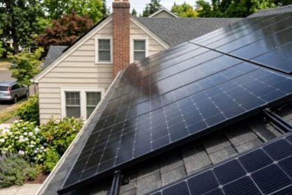 Monocrystalline solar panel installed on a residential rooftop