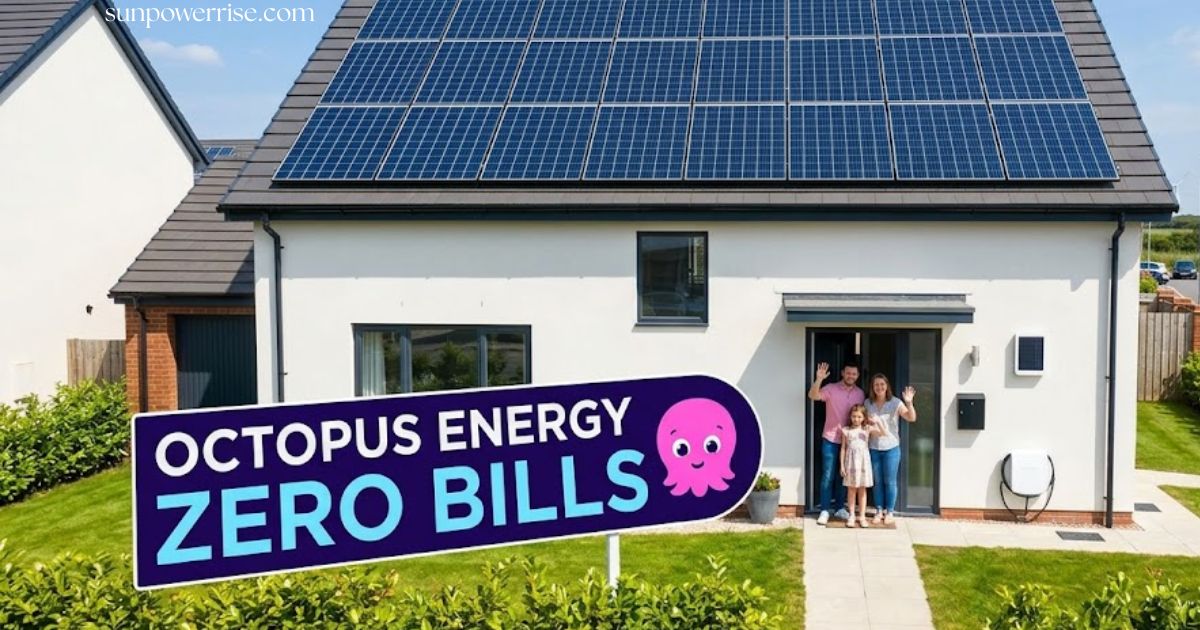 Octopus Energy Zero Bills property equipped with rooftop solar panels and a smart home energy system.