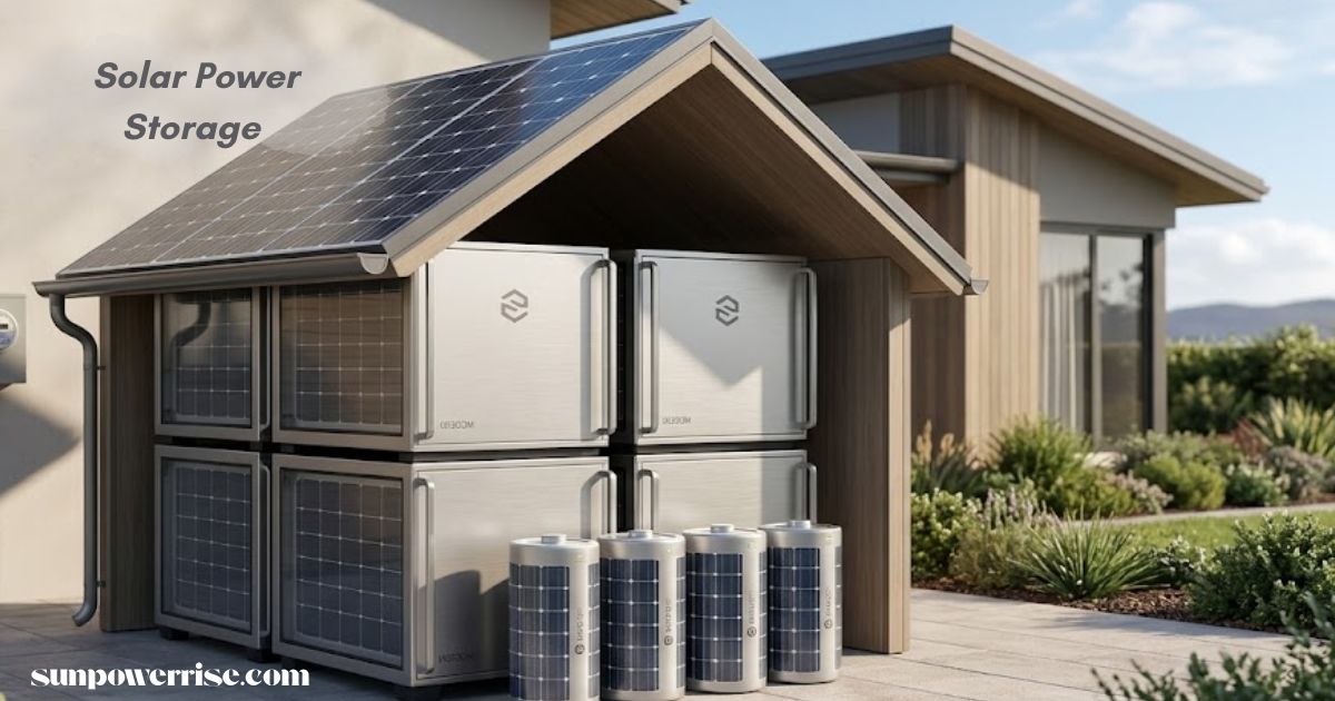 Modern solar battery storage unit connected to residential solar pane
