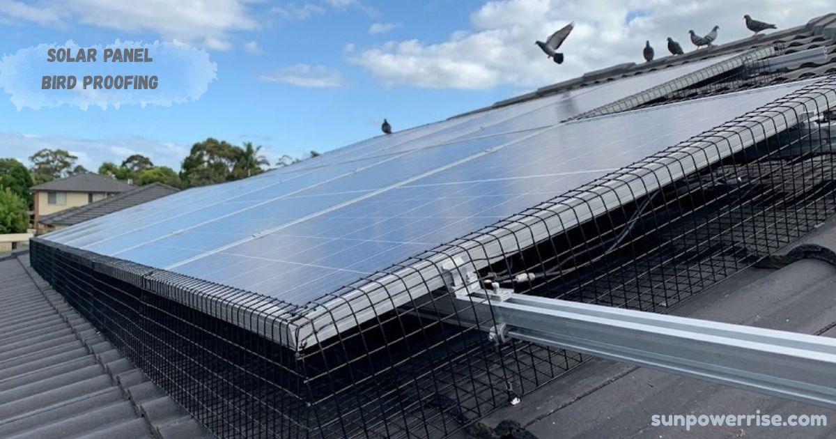 Solar panel bird proofing mesh securely fitted around rooftop solar panels to stop pigeons.