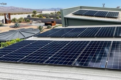 Close-up of a solar panelled roof with photovoltaic panels