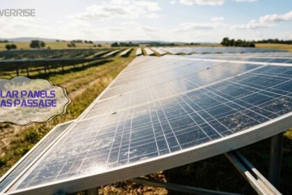 Solar panels teas passage showing rows of solar panels in a renewable energy project.
