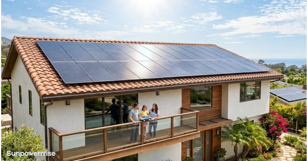 Modern house with rooftop solar panels illustrating solar power benefits and drawbacks, including energy savings, sustainability, and installation costs.
