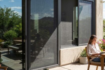 Modern home featuring solar screen window coverings for improved energy efficiency and comfort.
