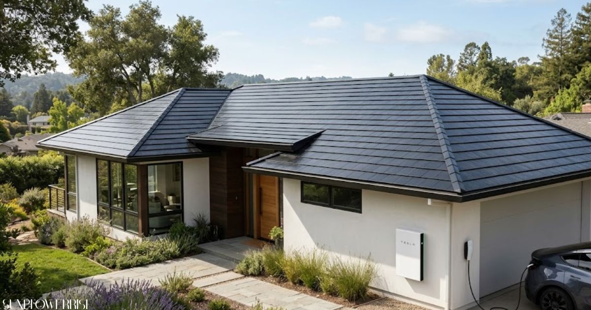 Tesla Solar Tiles installed on a modern residential rooftop