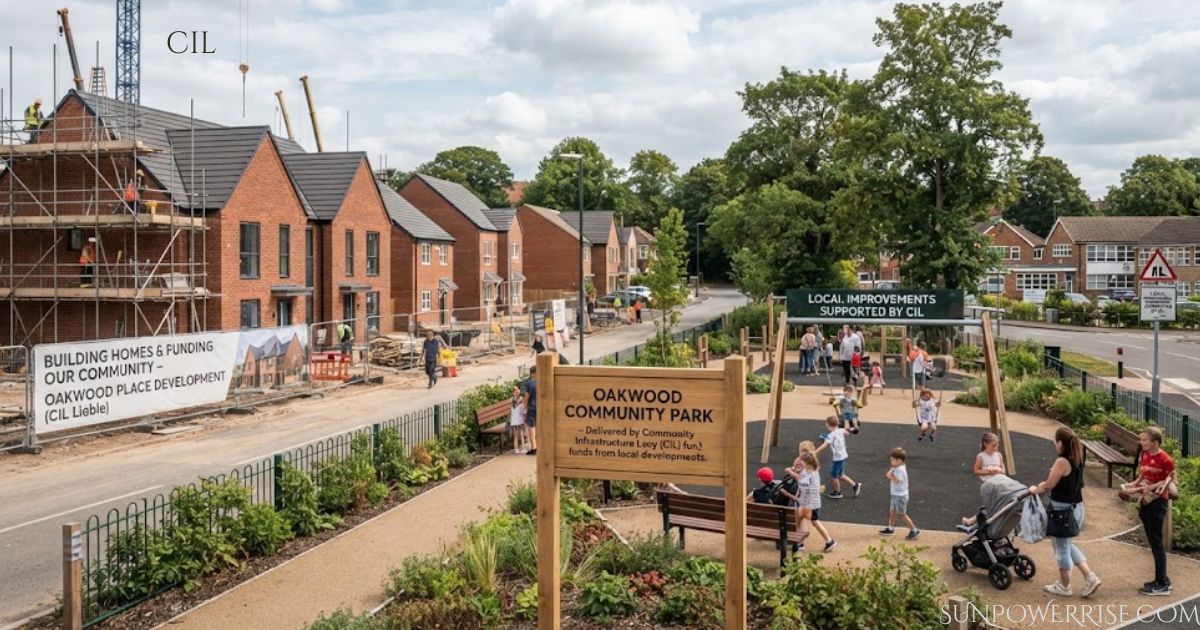CIL development project showing new homes and community park improvements funded by the Community Infrastructure Levy.