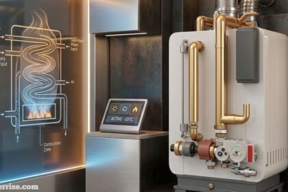 Combi boiler prices guide featuring a modern high-efficiency boiler system with copper pipework and digital temperature controls.