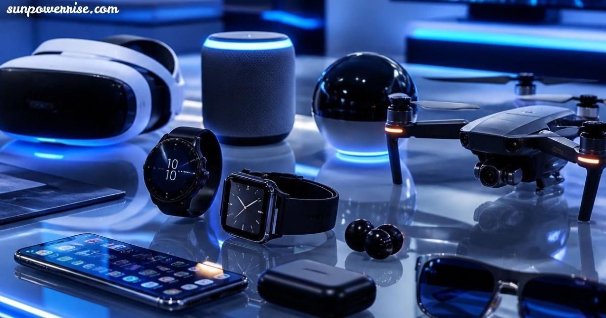 Gadgetfreeks.com featuring modern smart gadgets, VR headset, smartwatches, smartphone, drone, and camera