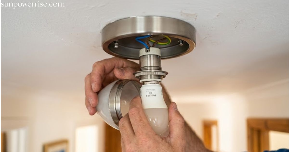 How to change a light fitting by removing and replacing a ceiling light bulb and fixture.