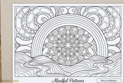 Mindful colouring activity with coloured pencils and intricate patterns