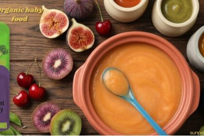 Organic baby food puree with fresh fruits and vegetable baby food pouch
