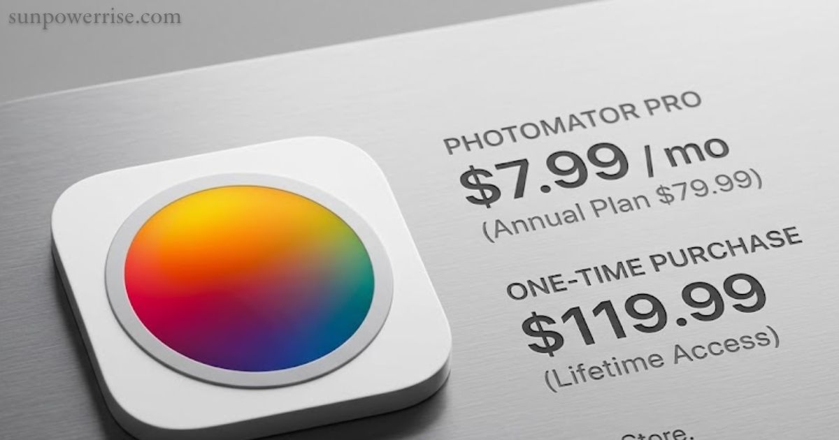 Photomator price showing $7.99 per month and $119.99 one-time purchase for lifetime access.