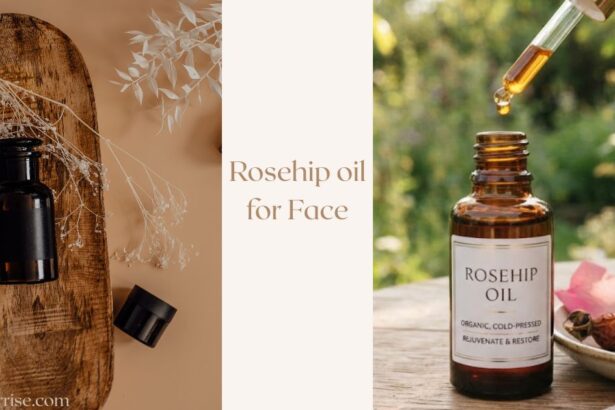 Rosehip oil for face shown as a natural skincare oil for nourishing and hydrating facial skin.