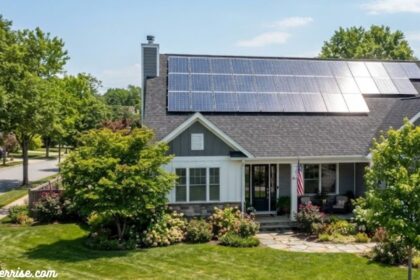 Smart solar panels installed on the roof of a modern suburban home.