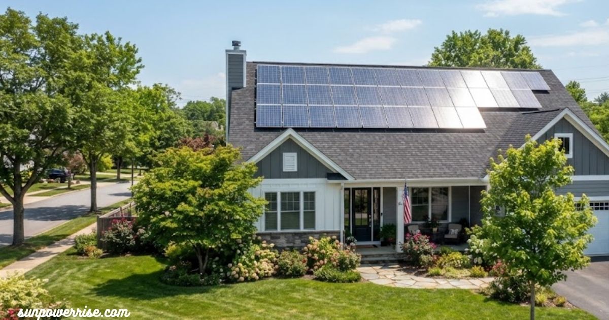 Smart solar panels installed on the roof of a modern suburban home.