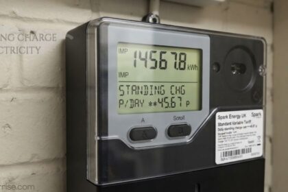 Electricity smart meter displaying a standing charge electricity of 45.67p per day.