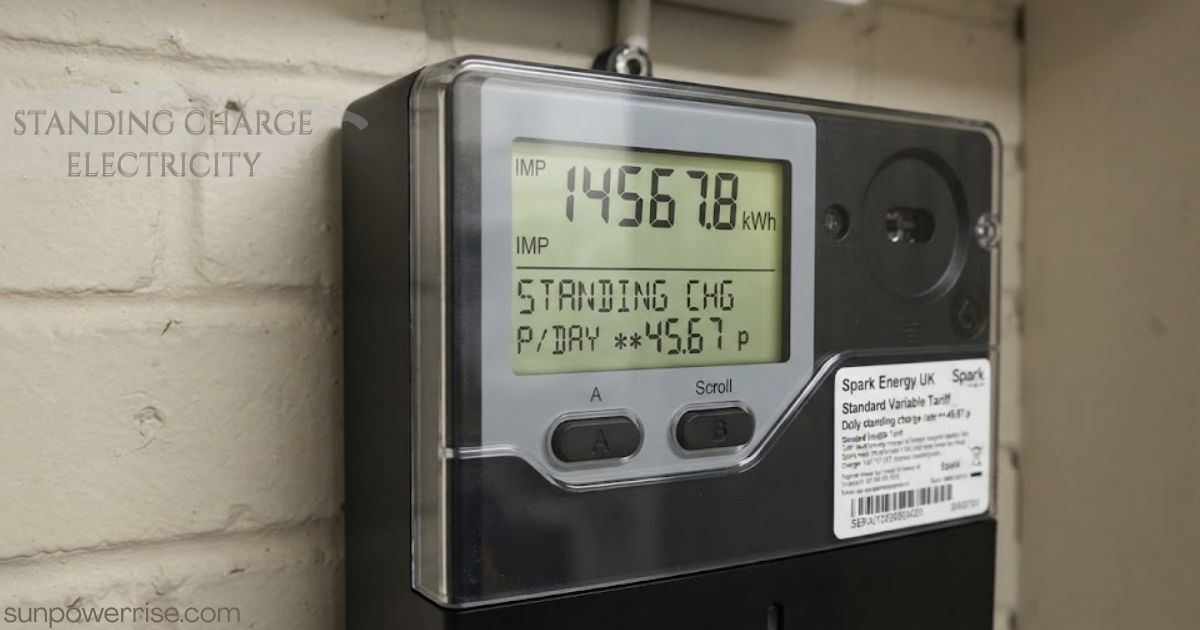 Electricity smart meter displaying a standing charge electricity of 45.67p per day.