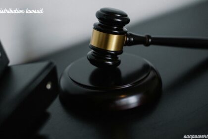 TruLife Distribution lawsuit concept featuring a judge’s gavel on a dark surface beside legal folders.