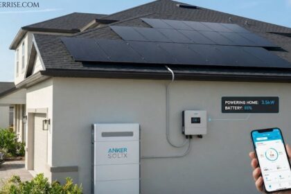 Anker Solix home solar battery system with rooftop solar panels