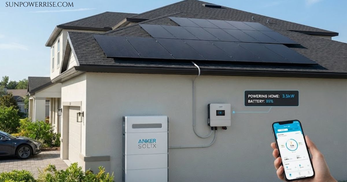 Anker Solix home solar battery system with rooftop solar panels