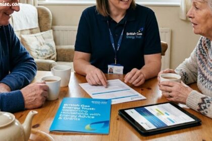 British Gas Energy Trust advisor discussing energy support with an elderly couple at home