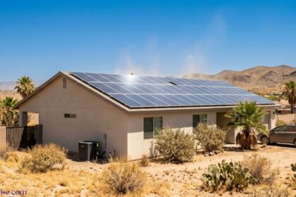 Do solar panels fail in hot weather? Solar panels installed on a house in a hot desert climate.