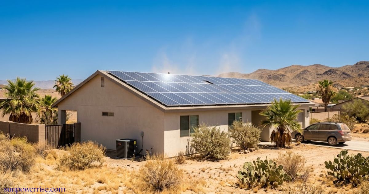 Do solar panels fail in hot weather? Solar panels installed on a house in a hot desert climate.