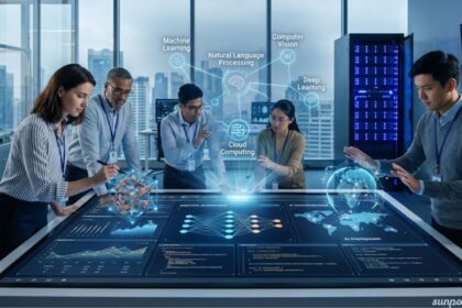 AI technology lab with researchers exploring machine learning and digital innovation for Drovenio latest technology news.