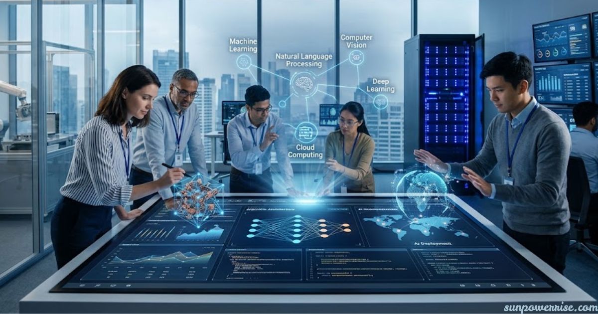 AI technology lab with researchers exploring machine learning and digital innovation for Drovenio latest technology news.
