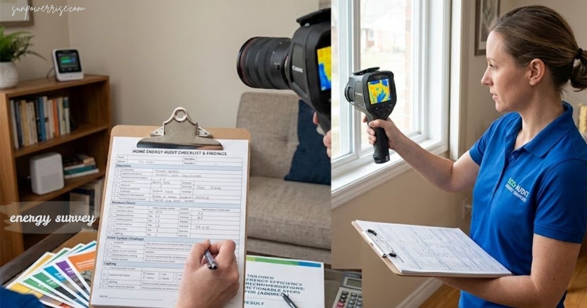 Professional conducting an energy survey using a thermal imaging camera to assess home energy efficiency.