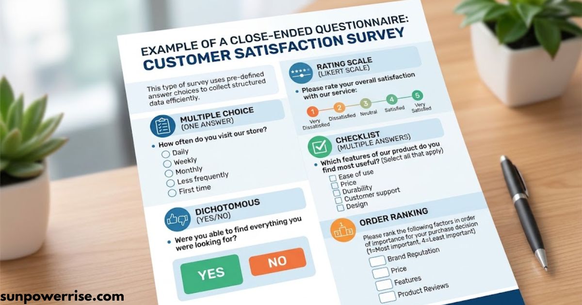 Example of close ended questionnaire with multiple choice survey questions