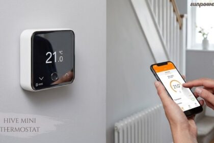 Hive Mini Thermostat displaying 21°C with smartphone temperature control app.