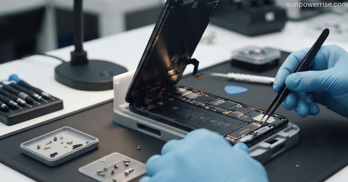 how to fix phone speaker with internal components exposed by technician