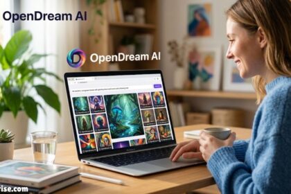 Woman using OpenDream AI on a laptop