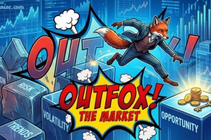 Outfox the Market reviews concept showing a fox investor, stock charts, market trends, and trading success.