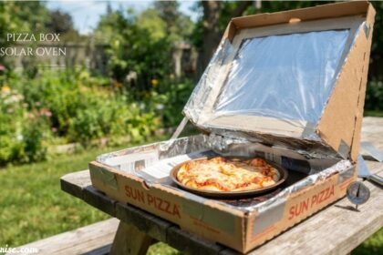 Pizza box solar oven cooking pizza outdoors