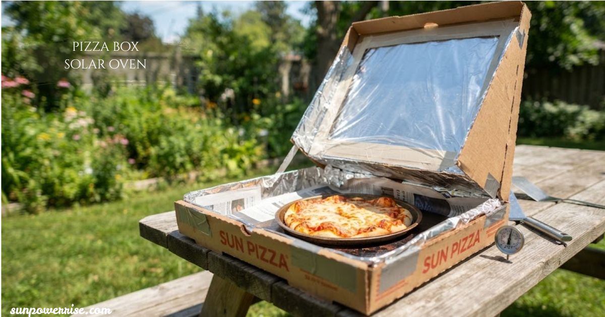 Pizza box solar oven cooking pizza outdoors