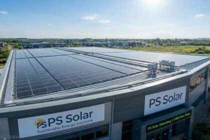 PS Solar rooftop installation with solar panels on a commercial building, showcasing sustainable energy solutions.
