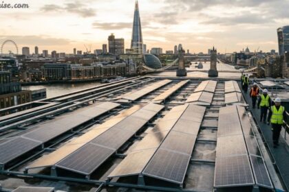 PV panels London installed on a rooftop near Tower Bridge