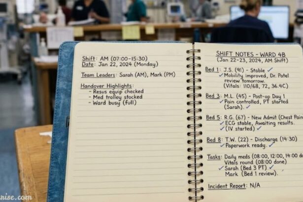 Shift notes for recording workplace tasks and handover details