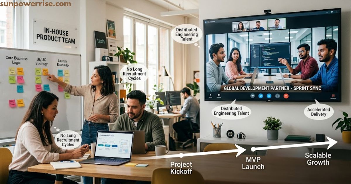 Software development outsourcing with in-house and external development teams