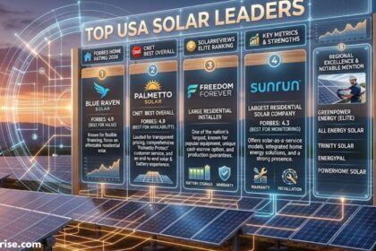 Solar companies near me infographic featuring top-rated solar installers, customer reviews, and solar battery storage options.