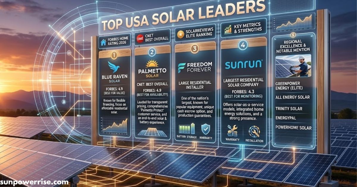 Solar companies near me infographic featuring top-rated solar installers, customer reviews, and solar battery storage options.