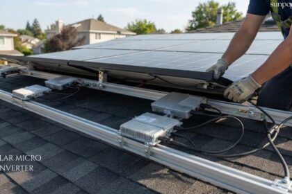 Solar micro inverter installed with solar panels for efficient home energy conversion.