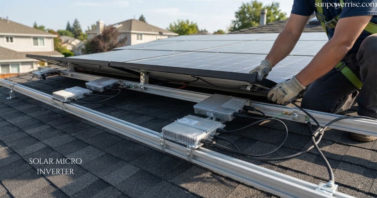 Solar micro inverter installed with solar panels for efficient home energy conversion.