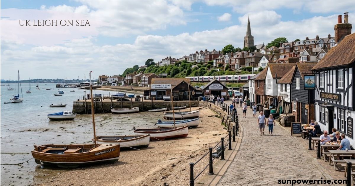 UK Leigh on Sea waterfront with traditional seaside cottages,