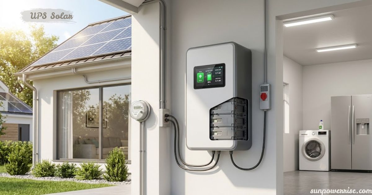 UPS solar system connected to rooftop solar panels for reliable home backup power.